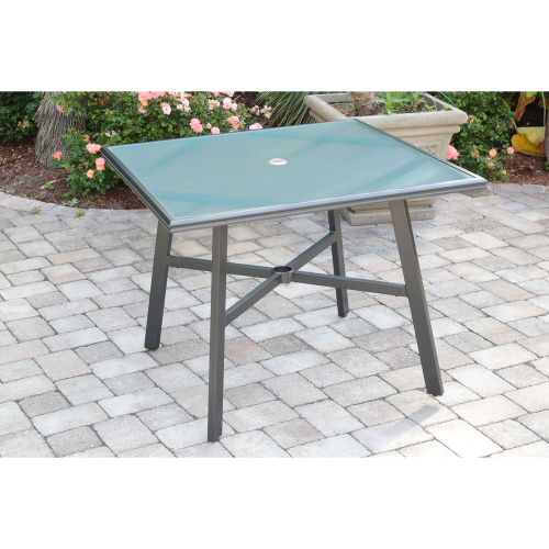 Commercial Aluminum 38" Square Glass Top Table LIFESTYLE1